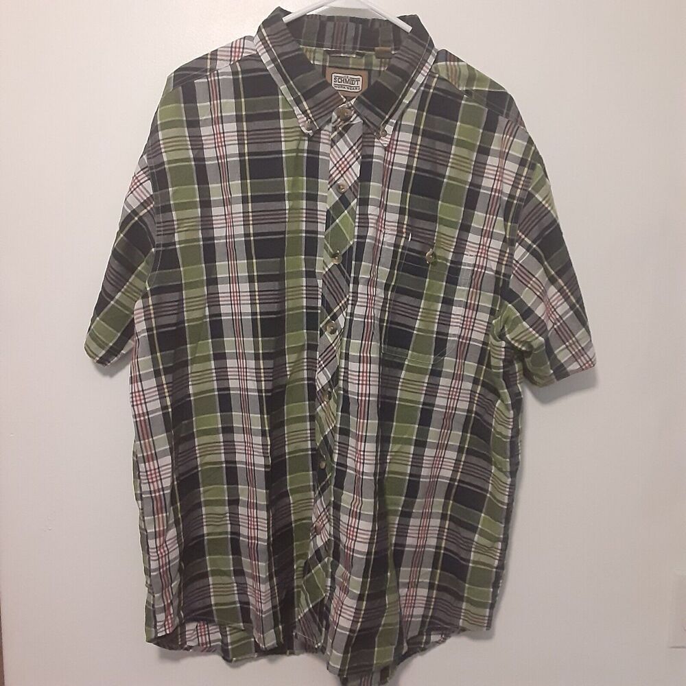 CE Schmidt Shirt Mens XL Plaid Outdoors Short Sleeve Button Up Work Wear